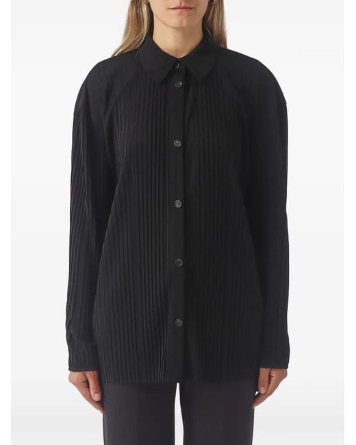 Max Mara Black Pleated Long-Sleeve Shirt