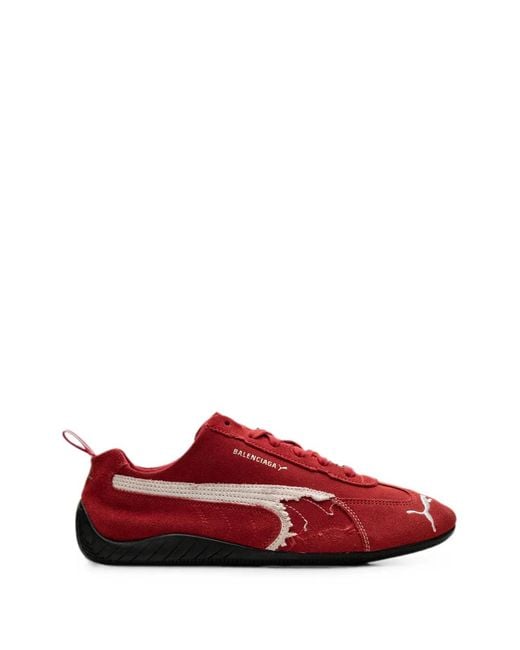 PUMA Red X Balenciaga Speedcat Distressed Lace-Up Suede Sneakers for men