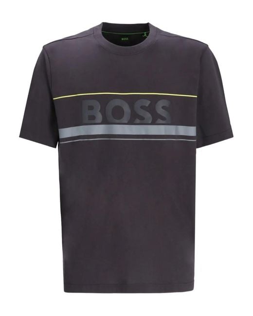 Boss Black Logo-Stripe Cotton T-Shirt for men