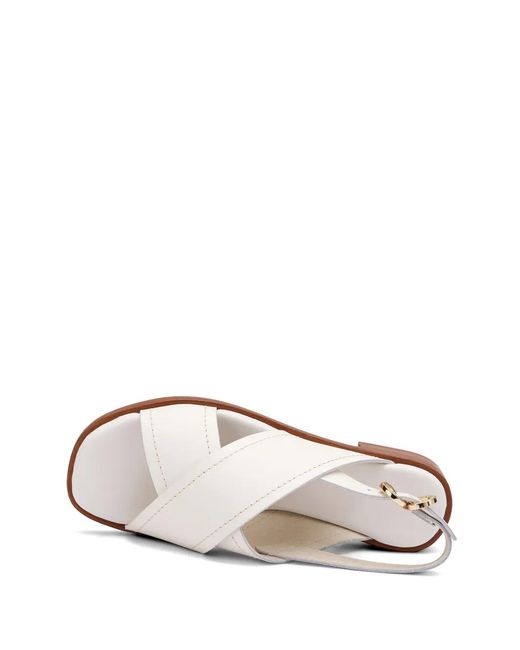 Frau White Crossover-Strap Leather Sandals