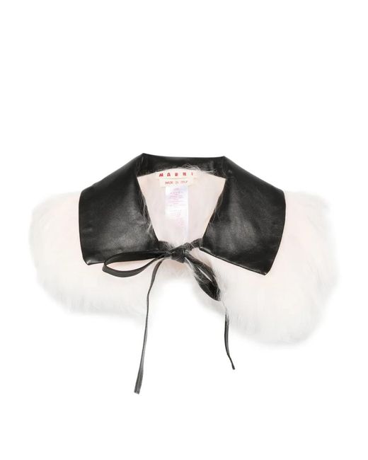 Marni Black Leather-Trimmed Fur Collar