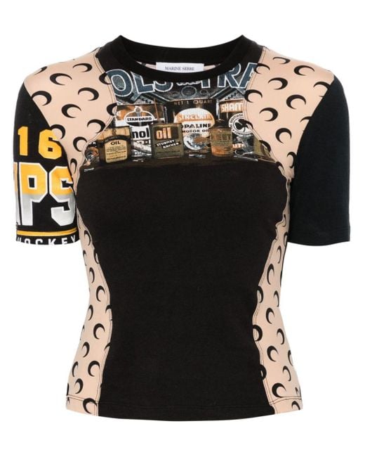 MARINE SERRE Regenerated T-shirt Met Patchwork in het Black