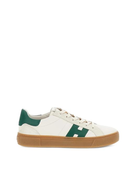 Hogan Green Logo-Patch Suede-Panel Sneakers for men