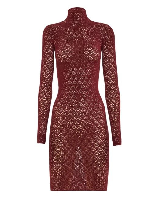 Wolford Red Mermaid-Net Mock-Neck Mini Dress