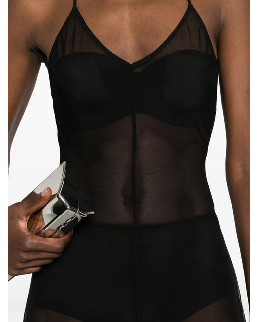 Norma Kamali Black Fara Sheer Low-Back Jumpsuit
