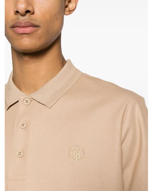 Burberry Natural Embroidered-Logo Cotton Polo Shirt for men