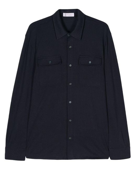 Brunello Cucinelli Blue Classic-collar Cotton Shirt for men
