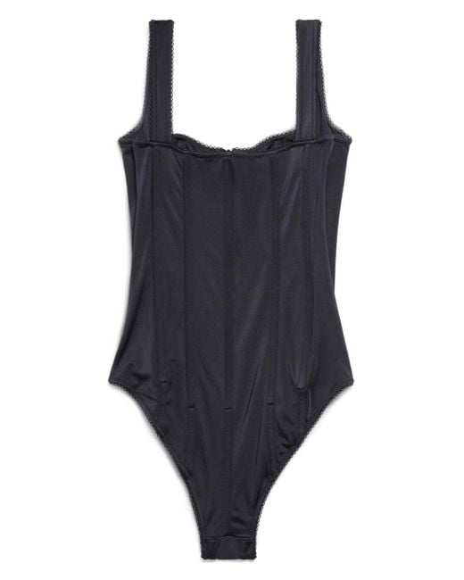 Balenciaga Black Scalloped-trim Corset Swimsuit
