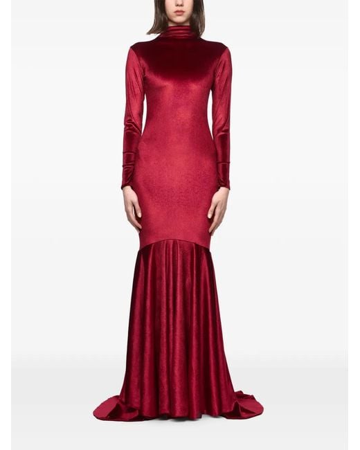 Atu Body Couture Red Velvet Long-Sleeve Maxi Dress
