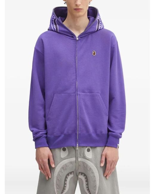 A Bathing Ape Purple Shark-Hooded Zip-Up Sweatshirt for men