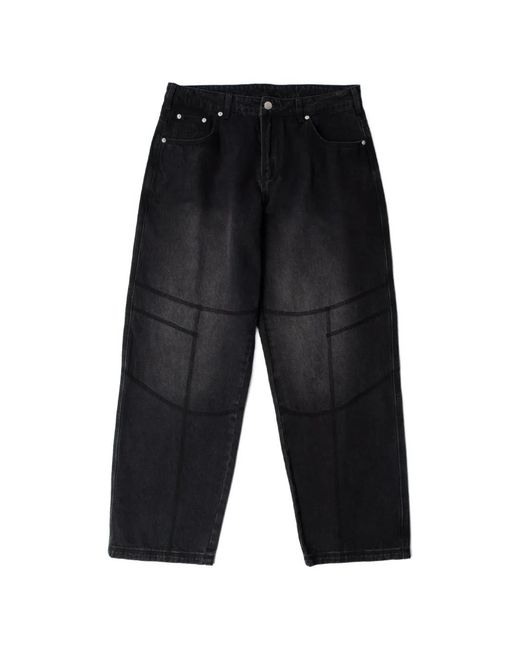 by Parra Black Contrast-Stitch Faded Jeans for men