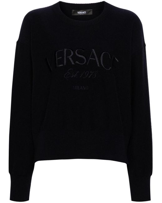 Versace Black Fein gestrickter Pullover mit Logo