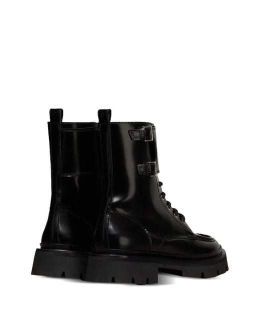 AMI Black Double-Buckle Leather Boots