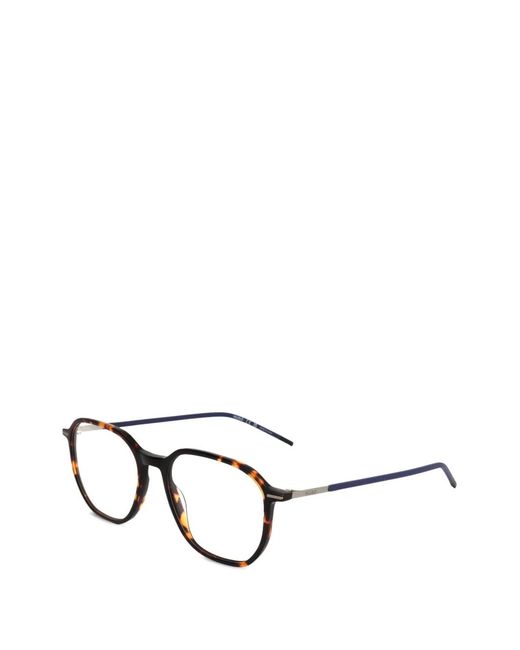 HUGO White Tortoiseshell-Effect Geometric-Frame Glasses for men