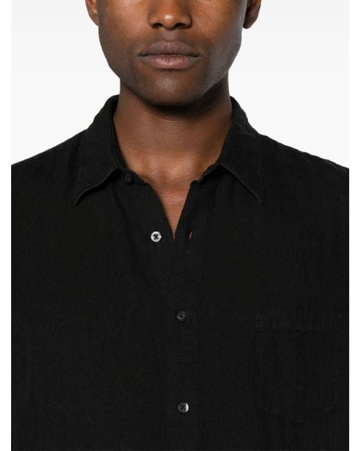 120% Lino Black Classic-collar Linen Shirt for men