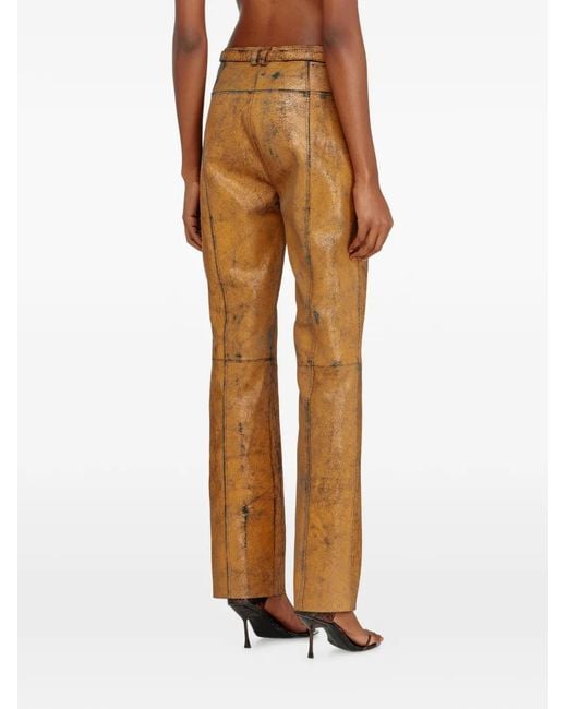 DIESEL Natural Leather Pants With Crackled Effect