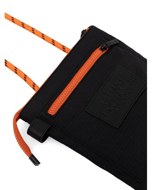 ARMANI EXCHANGE Black Ripstop Logo-Patch Shoulder Bag for men