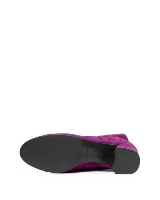 Poche Paris Purple Suede Block-Heel Ankle Boots