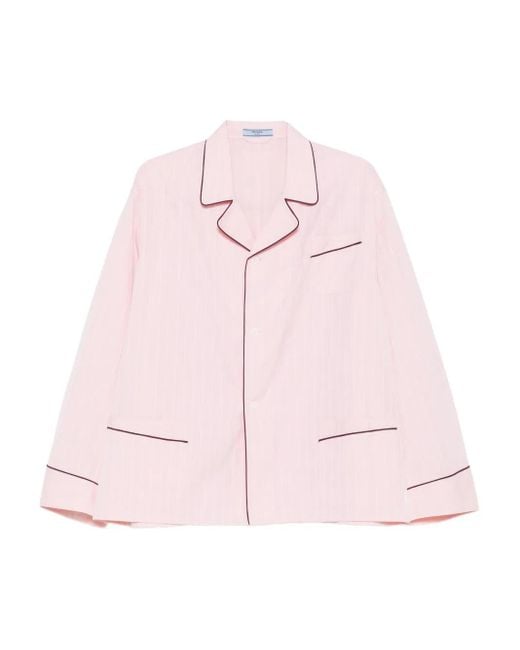 Prada Pink Gestreiftes Hemd mit Kontrastbesatz
