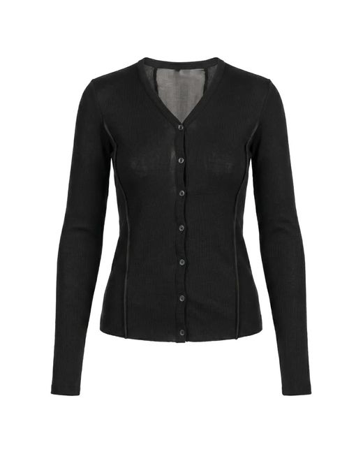 Masnada Black Chiffon-Insert Ribbed Cardigan