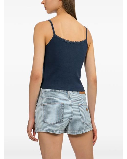 AAPE BY A BATHING AP Blue Lace-Trim Ribbed Camisole