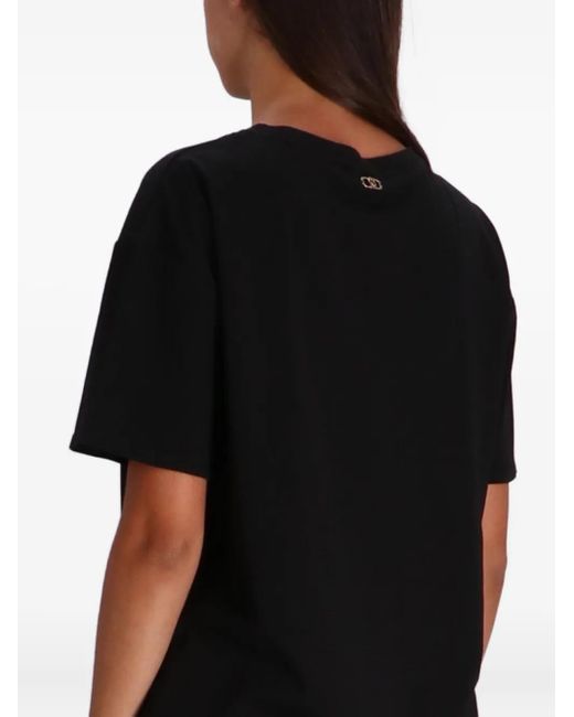Liu Jo Black Drawstring-Neck Cotton T-Shirt