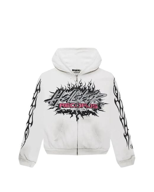 HELLSTAR White Printed Zip-Up Hoodie for men