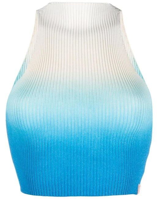 Ssheena Blue Ombré-Effect Ribbed Knit Top