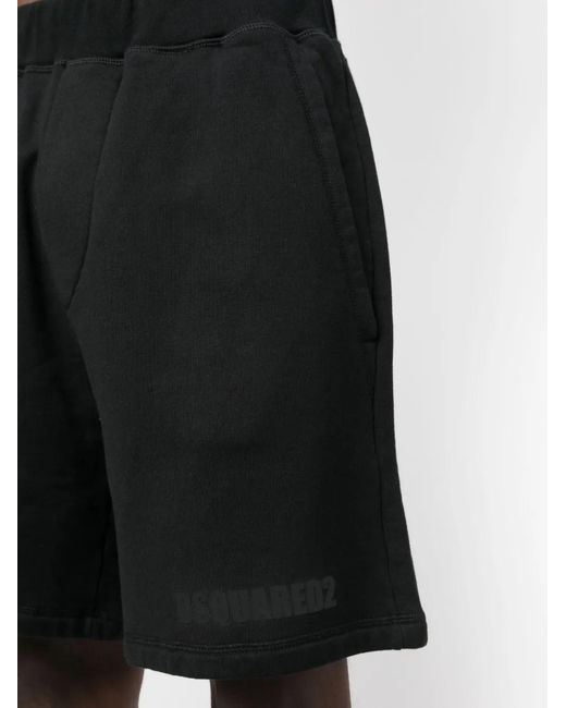 DSquared² Black Logo-Print Cotton Shorts for men