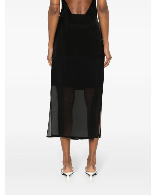 Sportmax Black Semi-Sheer Panel Midi Skirt
