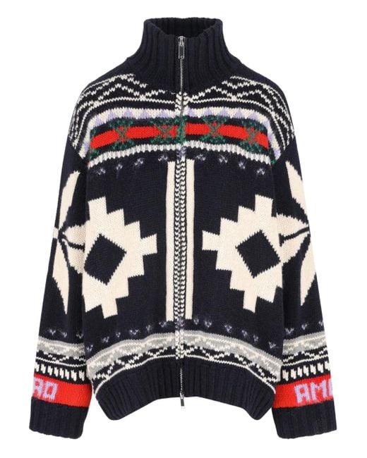 Giada Benincasa Black Reißverschluss-Cardigan mit Fairislemuster