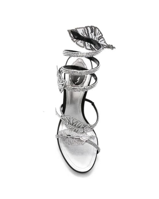 Rene Caovilla White Leaf Crystal-Embellished Heeled Sandals