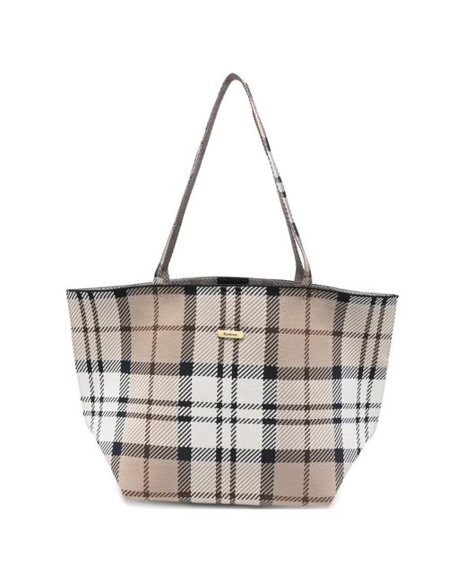Barbour White Plaid Double-Handle Tote Bag