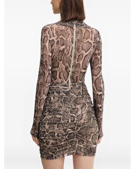 Guess Brown Long-Sleeve Square-Neck Mini Dress