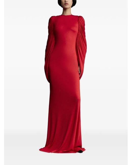 SEEN USERS Red Fallen Angel Draped Gown Maxi Dress