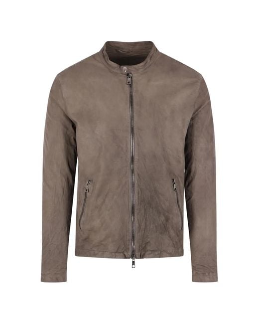 Giorgio Brato Brown Zip Lamb Leather Jacket for men