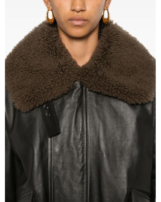 Lemaire Black Shearling Collar Leather Jacket