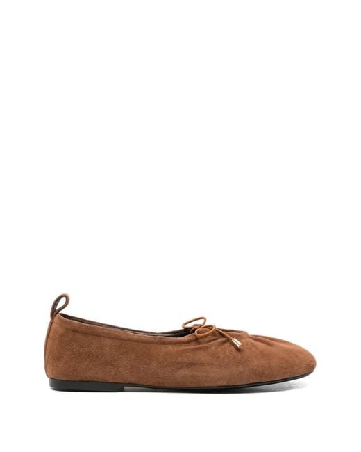 ADRIANNA FERETTI Brown Bow-Detail Suede Ballet Flats