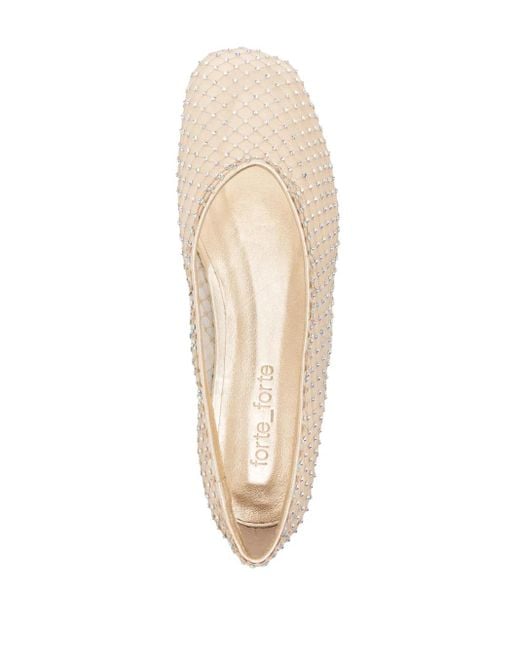 Forte_forte Natural Rhinestone-Embellished Mesh Ballerina Shoes