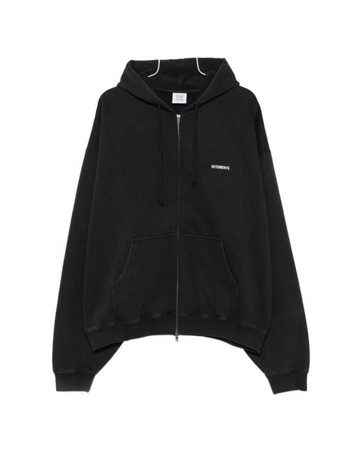 Vetements Black Logo-Print Zip-Up Hoodie for men