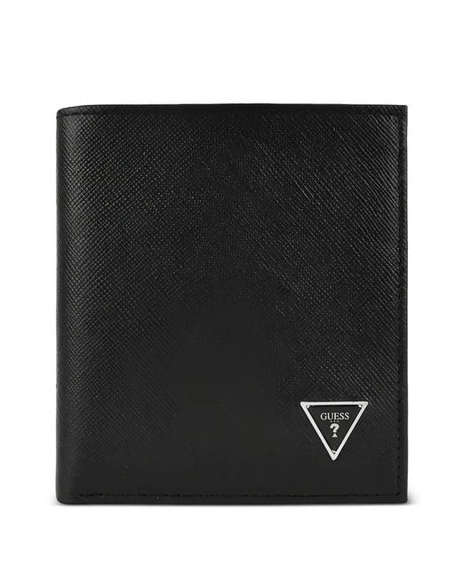 Guess Black Logo-Detail Leather Keyring And Wallet Set for men