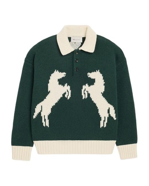 AMI Green Horse-intarsia Polo Shirt