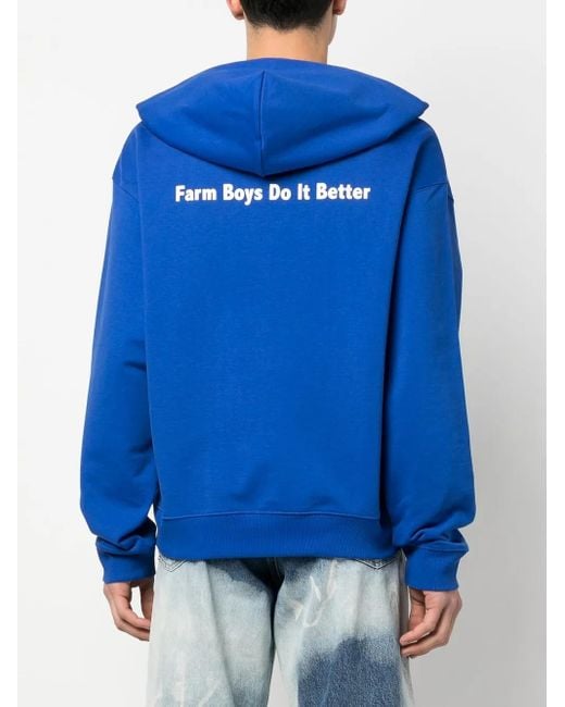Sky High Farm Blue Slogan-Print Zip-Up Hoodie for men