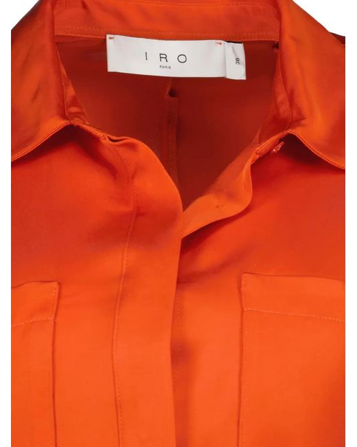 IRO Orange Satin-Finish Shirt Dress