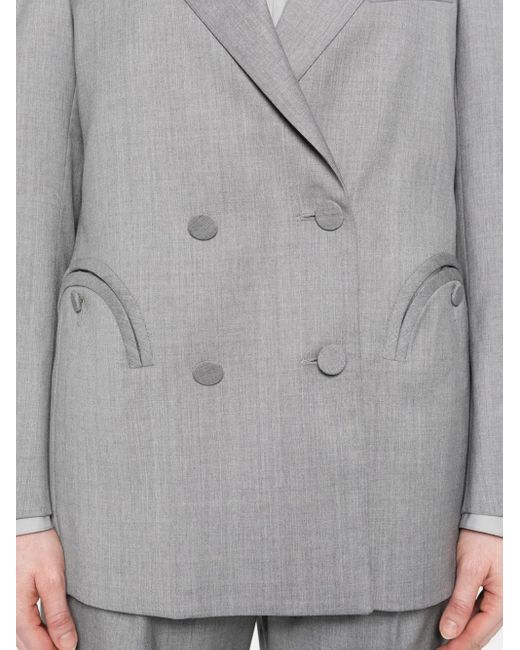 Blazé Milano Gray Double-Breasted Curved-Pocket Blazer