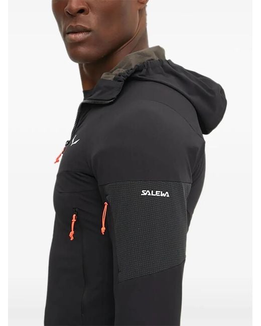 Salewa Black Hooded Zip Performance Jacket for men