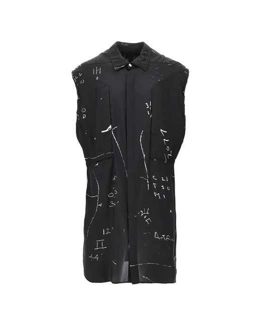 Rick Owens Black Sleeveless Printed Shirt for men