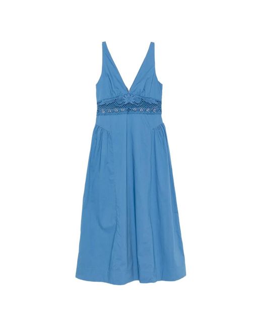 Posse Blue Robe Mi-Longue Veda À Bords En Crochet
