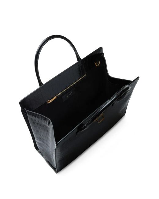 Nili Lotan Black Lou Croc-Effect Leather Tote Bag