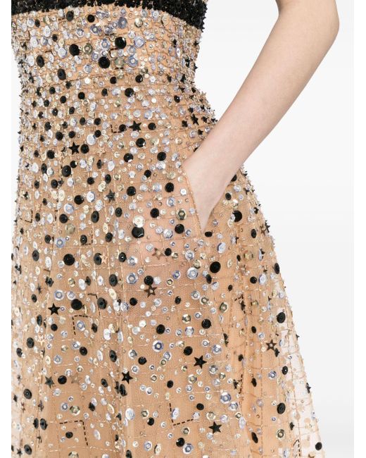 elie saab bead embroidered long dress Mac Duggal Long Sleeve Faux Wrap Embellished Tea Length Dress Gold Multi Size 24